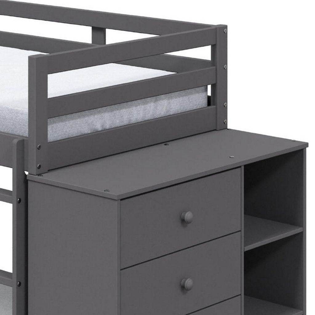 Classic Twin Bunk Bed with Cabinet, 4 Drawers, 3 Compartments, Ladder, Gray - View 4