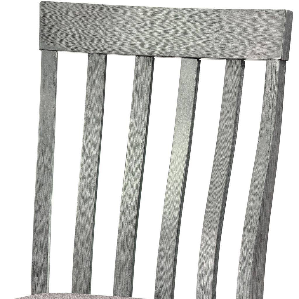 Vertical Slatted Curved Back Side Chair with Fabric Seat, Set of 2, Gray - View 4