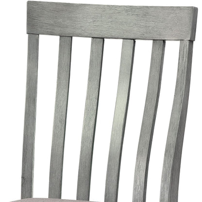 Vertical Slatted Curved Back Side Chair with Fabric Seat, Set of 2, Gray - View 4