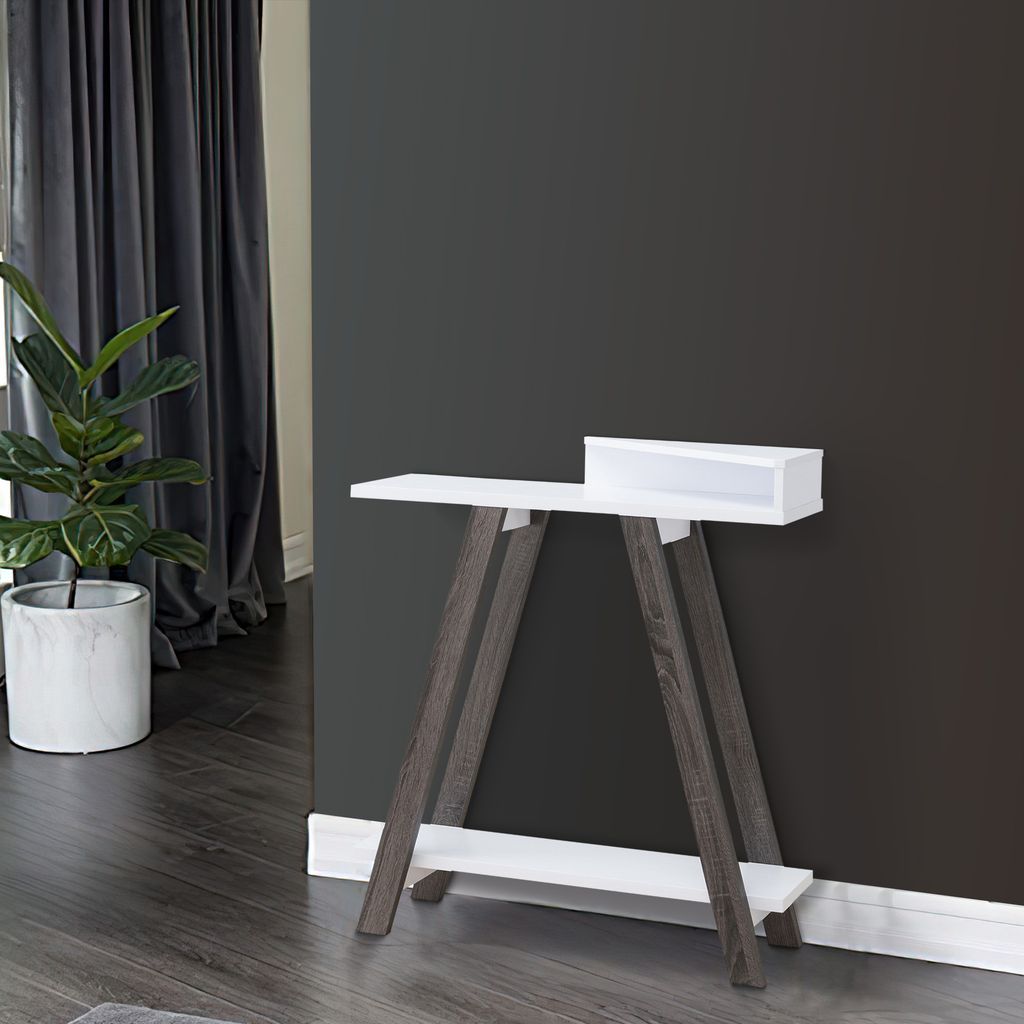 Baki 38 Inch Modern Wood Side Console Table, Corner Compartment, White - View 6