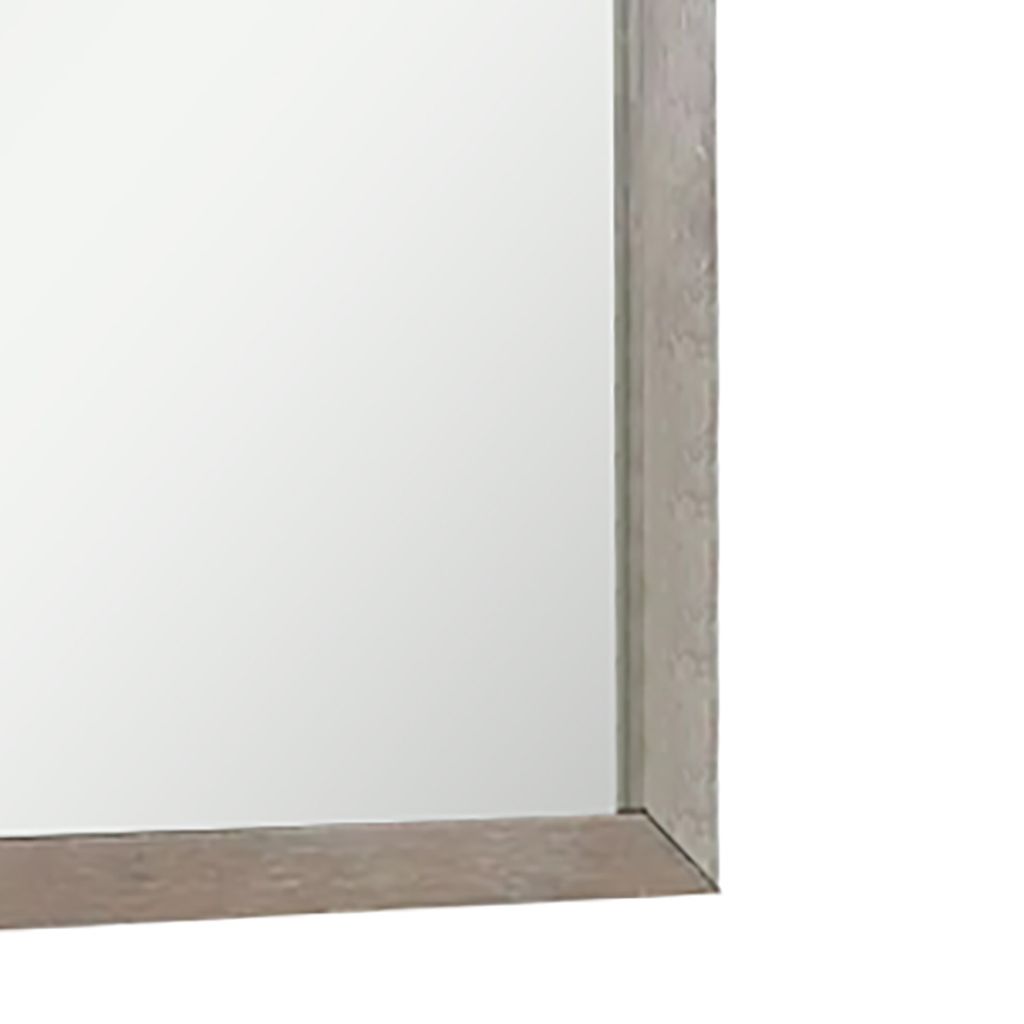 Wall Mirror with Wooden Frame and Grain Details, Natural Brown - View 5
