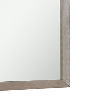 Wall Mirror with Wooden Frame and Grain Details, Natural Brown - View 5