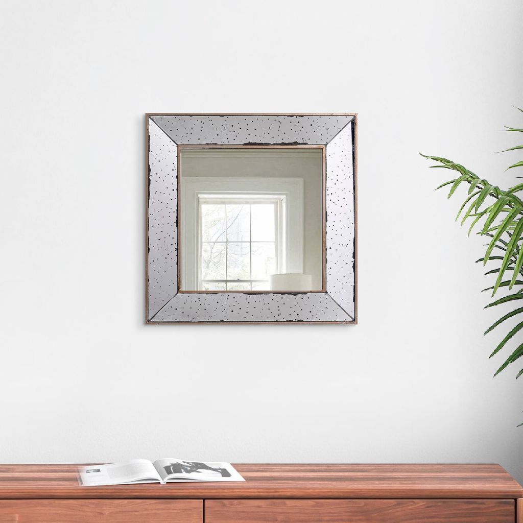 Filo 18 Inch Square Wall Accent Mirror, Raised Tray Edges, Mirrored Frame - View 6