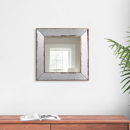 Filo 18 Inch Square Wall Accent Mirror, Raised Tray Edges, Mirrored Frame - View 6