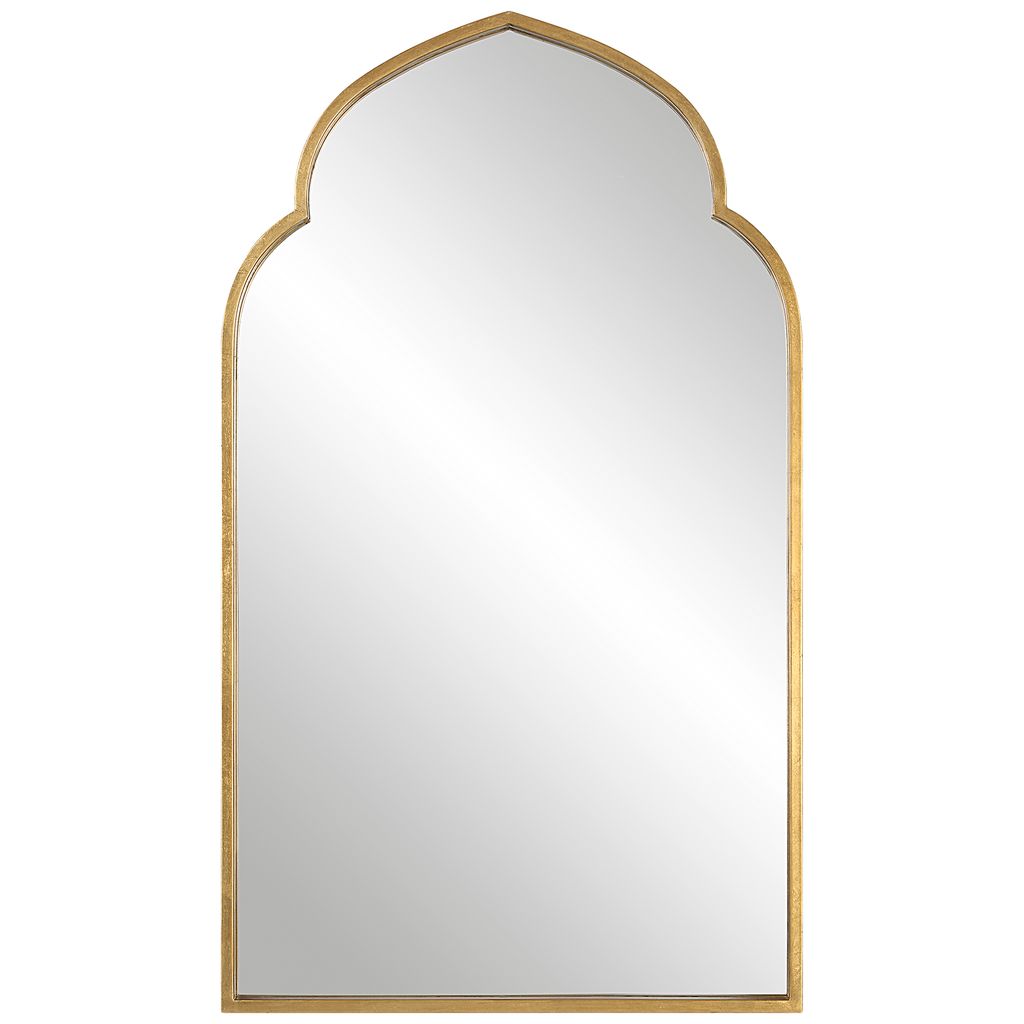 38 Inch Wood Wall Mirror, Moroccan Style, Antique Gold - View 3