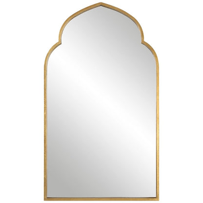 38 Inch Wood Wall Mirror, Moroccan Style, Antique Gold - View 3