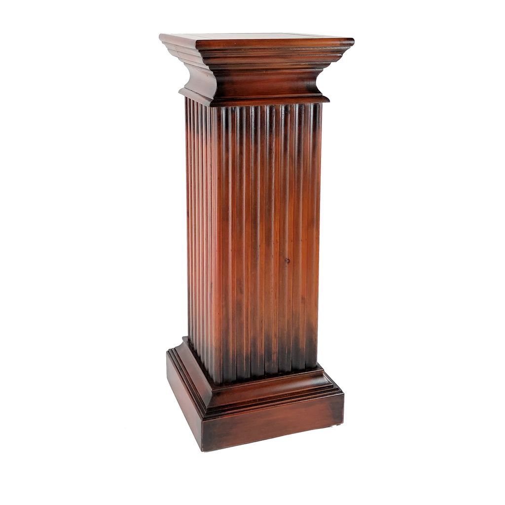 Transitional Style Square Top Pedestal Stand, Brown - View 2