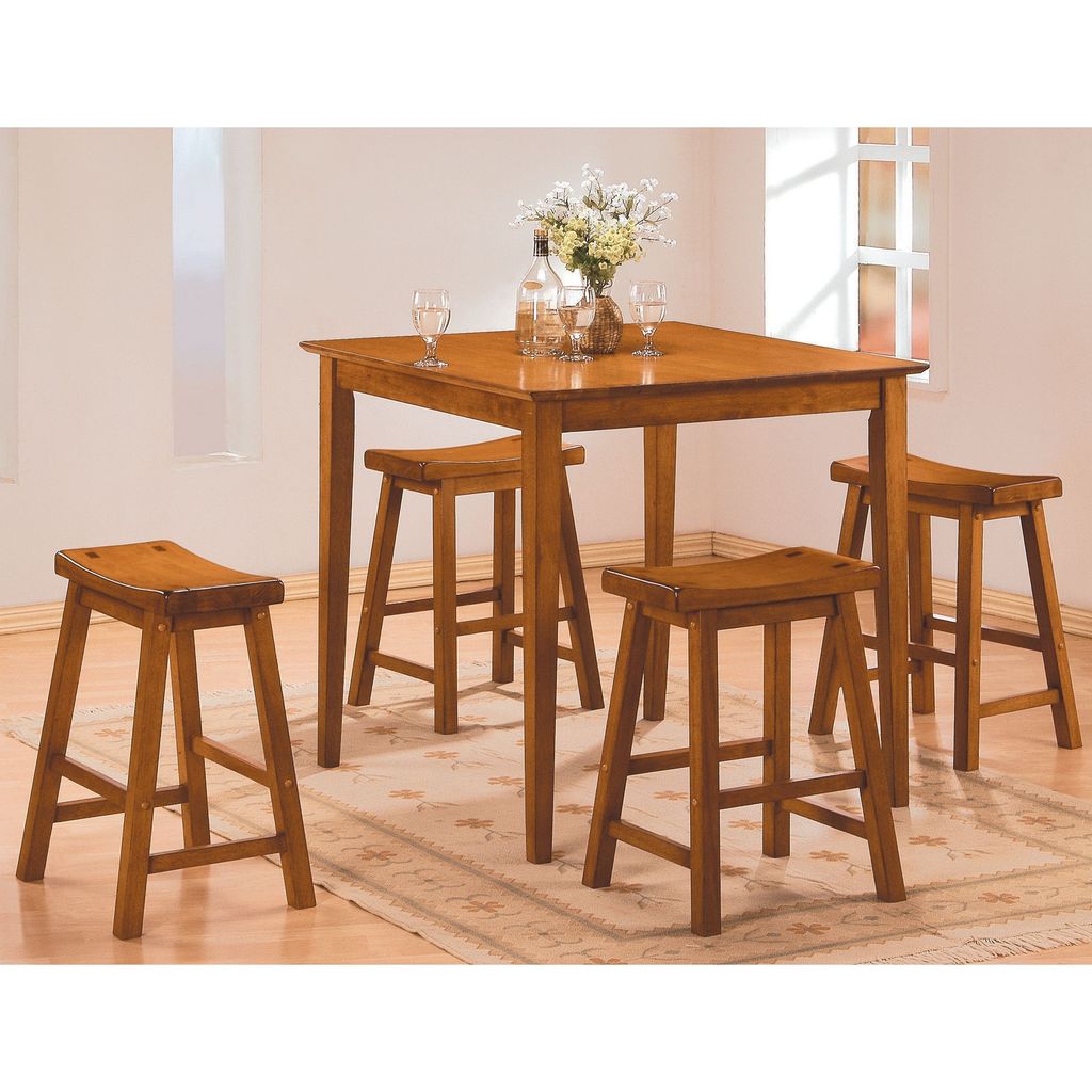 Wooden 24" Counter Height Stool with Saddle Seat, Oak Brown, Set Of 2 - View 3