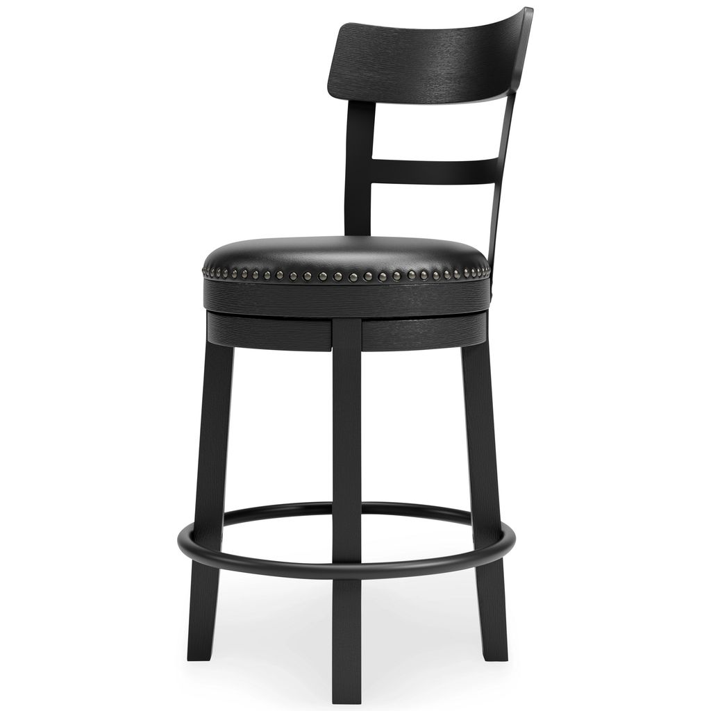 Solid Wood Counter Height Barstool, 360 Degree Swivel, Leatherette Seat, Black - View 4