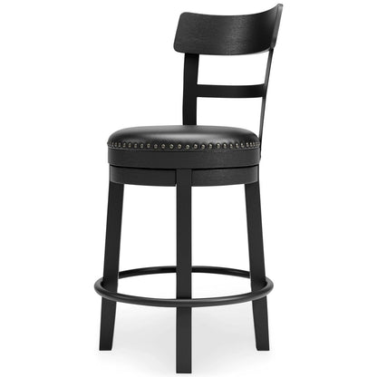 Solid Wood Counter Height Barstool, 360 Degree Swivel, Leatherette Seat, Black - View 4