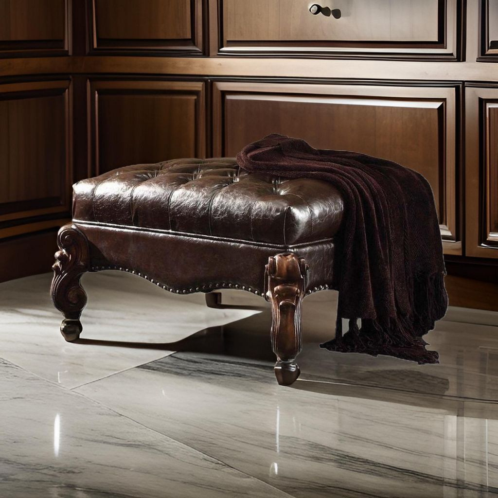 Majestic Ottoman, 2 Tone Dark Brown & Cherry Oak - View 7