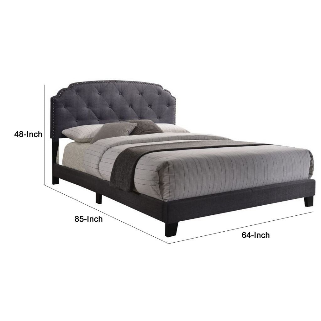 Modern Queen Bed, Gray Fabric - View 5