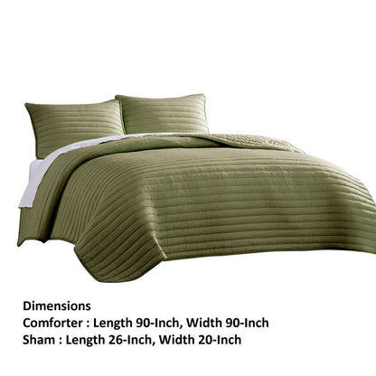 Cabe 3 Piece Queen Comforter Set, Polyester Puffer Channel Quilted, Green - View 6