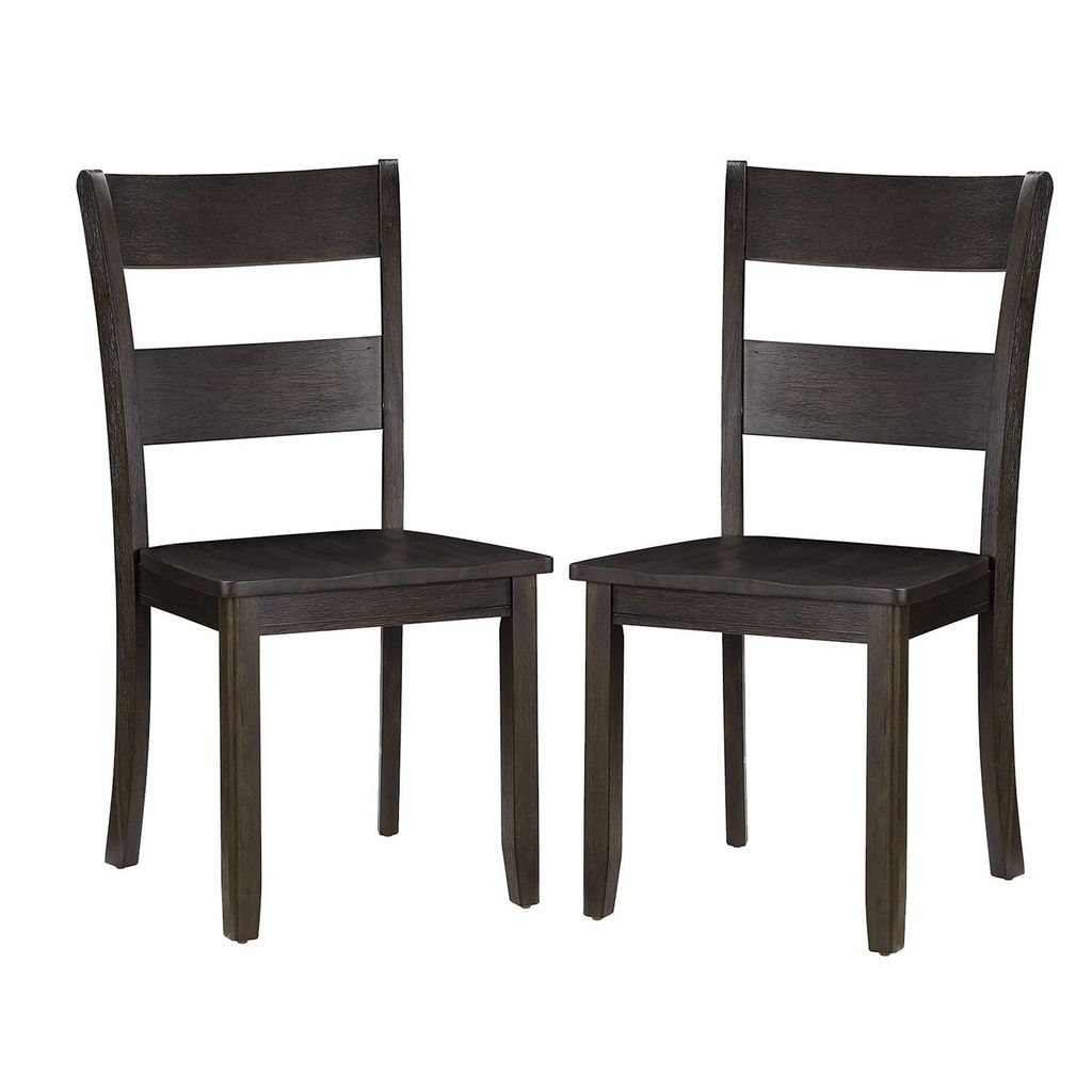 Transitional Wooden Side Chair with Ladder Backrest, Set of 2, Dark Brown
