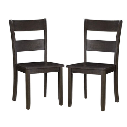 Transitional Wooden Side Chair with Ladder Backrest, Set of 2, Dark Brown