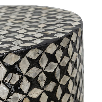 20 Inch Capiz Accent Stool Table, Cylindrical Geometric, Silver, Black - View 4