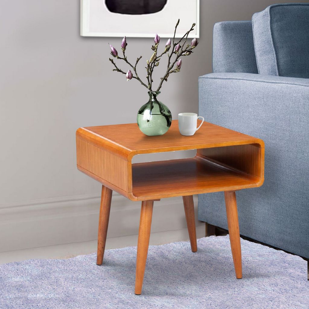 Rectangular Wooden End Table with Open Shelf and Splayed legs, Brown - View 6