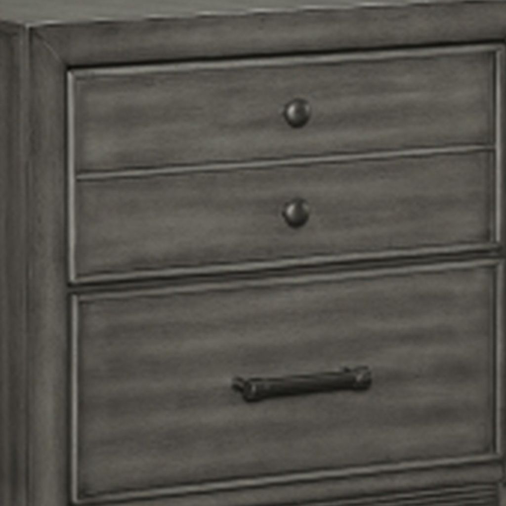 Ceila 27 Inch Classic 2 Drawer Nightstand, Round Tapered Legs, Gray Finish - View 4