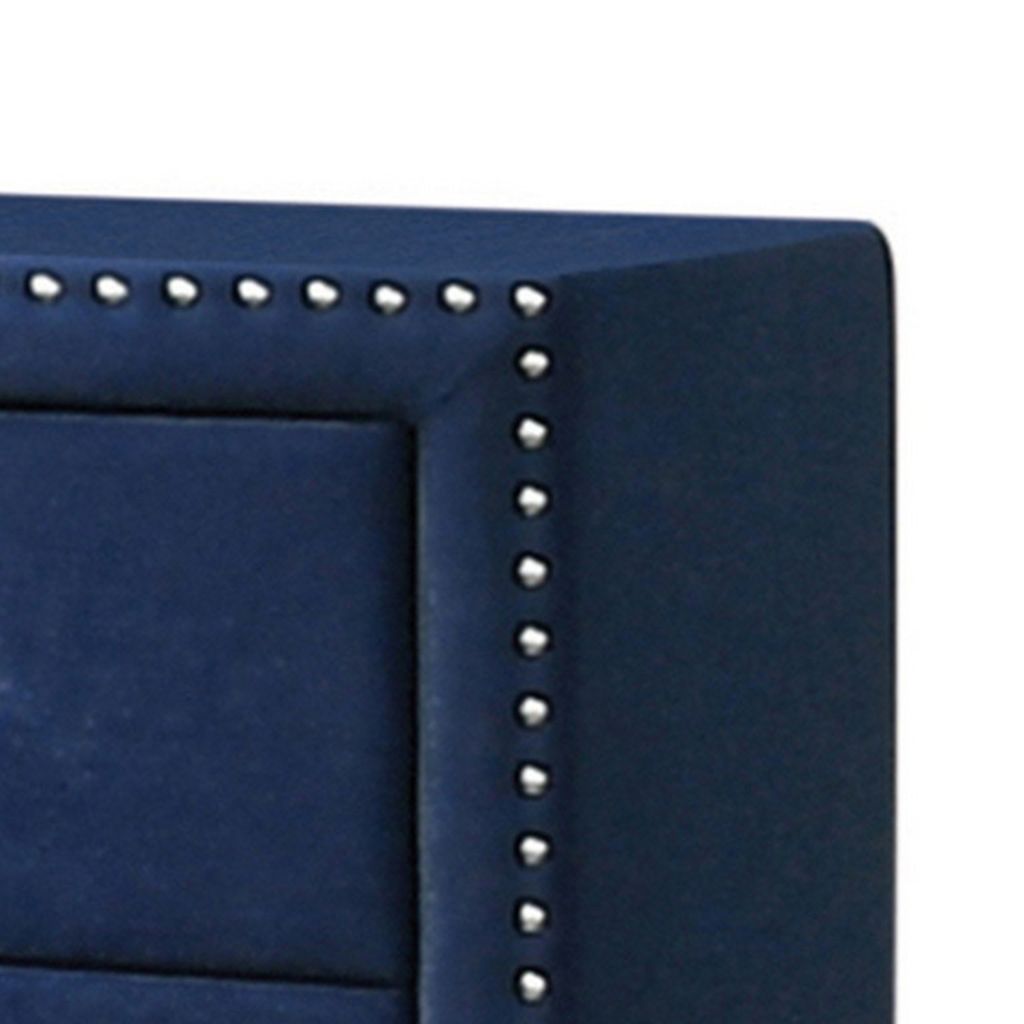 Cale 26 Inch Modern Wood Nightstand, Velvet Upholstered, Nailhead, Blue - View 2