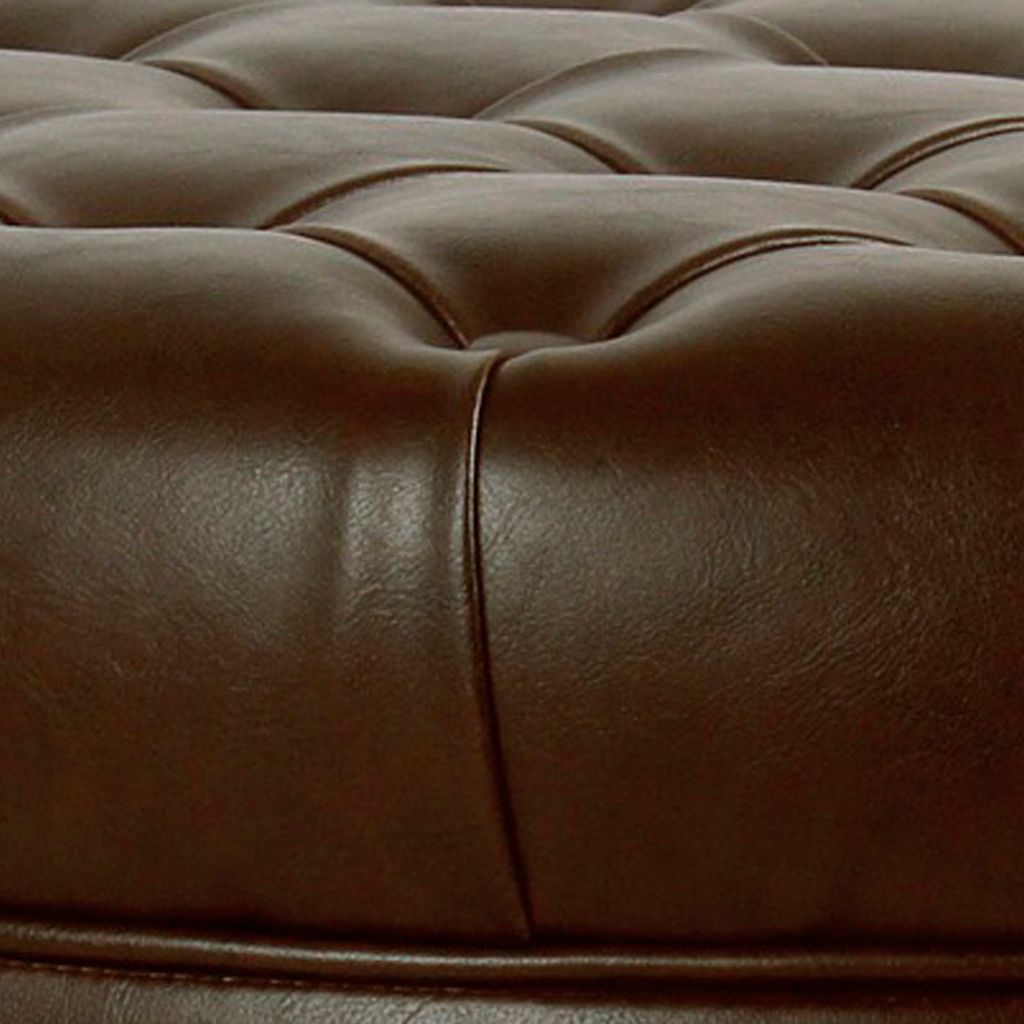 Leatherette Upholstered Wooden Ottoman with Tufted Lift Off Lid Storage, Brown - View 4