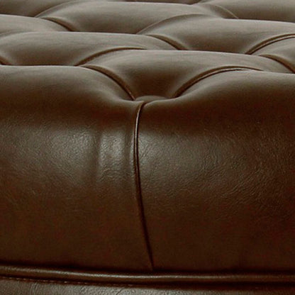 Leatherette Upholstered Wooden Ottoman with Tufted Lift Off Lid Storage, Brown - View 4