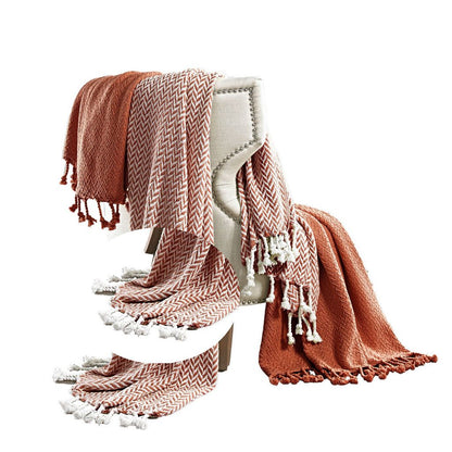 Calabria Herringbone Cotton Throw The Urban Port, Set of 2, Red and White - View 4