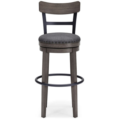 Swivel Barstool with Nailhead Trim and Curved Panel Back, Tall, Gray - View 3