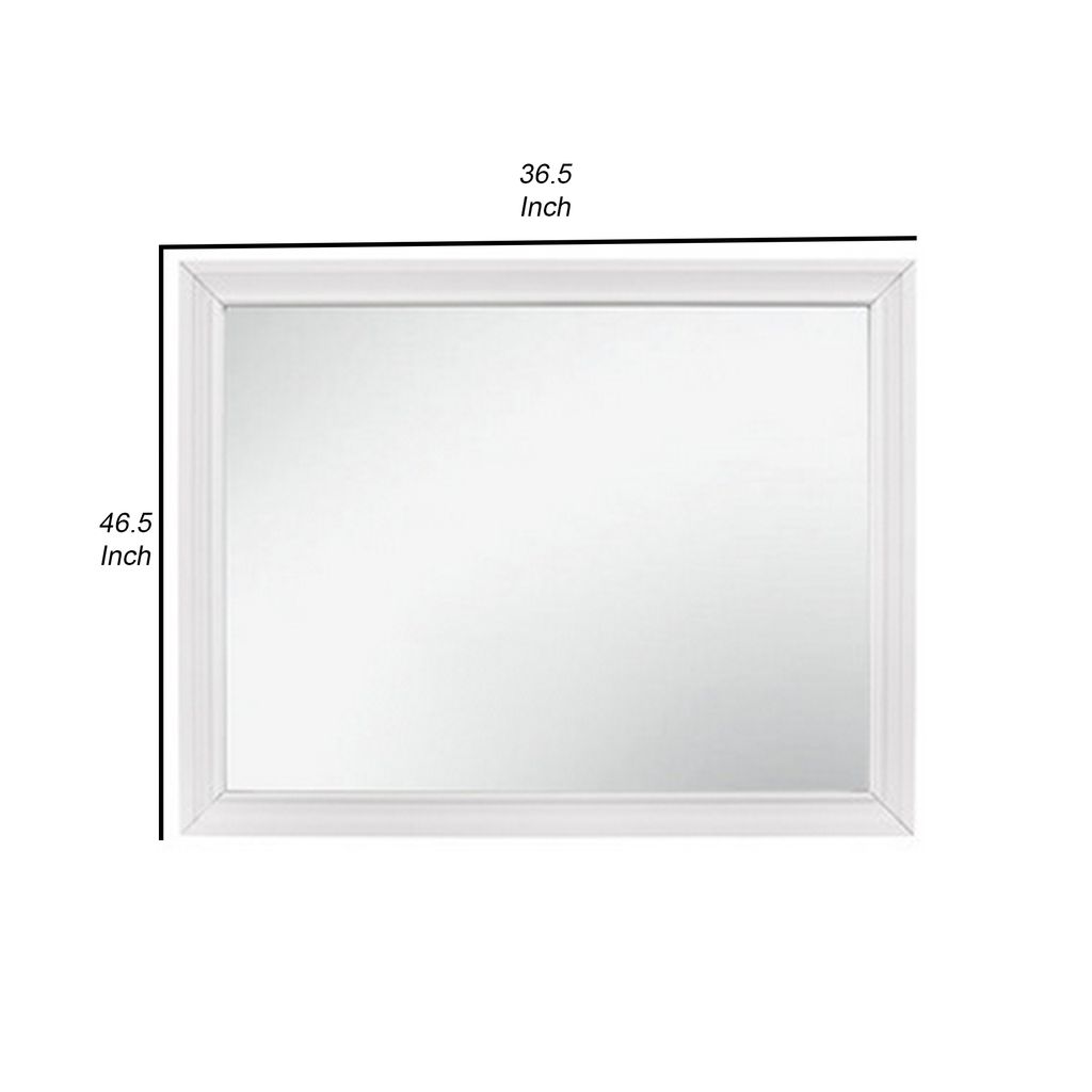 Ani 37 Inch Modern Rectangular Accent Mirror, Faux Wood Veneer Frame, White - View 5