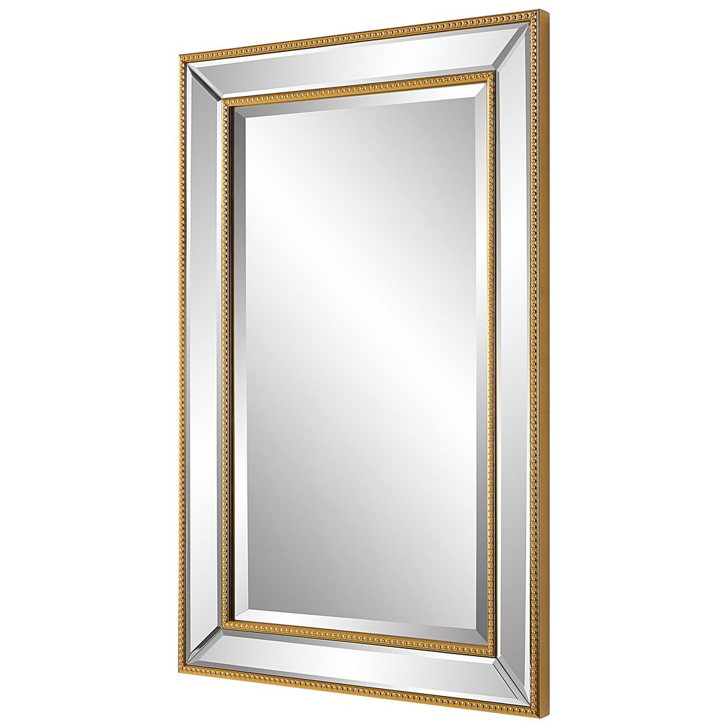 32 Inch Wood Wall Mirror, Beveled Mirror Frame, Gold - View 3