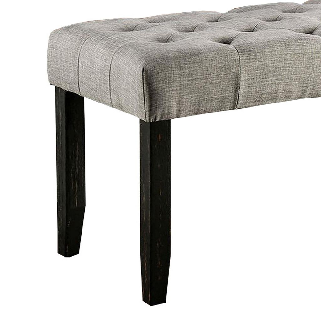 48 Inches Bench with Tufted Seat and Chamfered Legs, Light Gray - View 2
