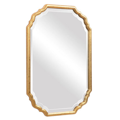 32 Inches Curved Design Wooden Vanity Mirror, Gold - View 3