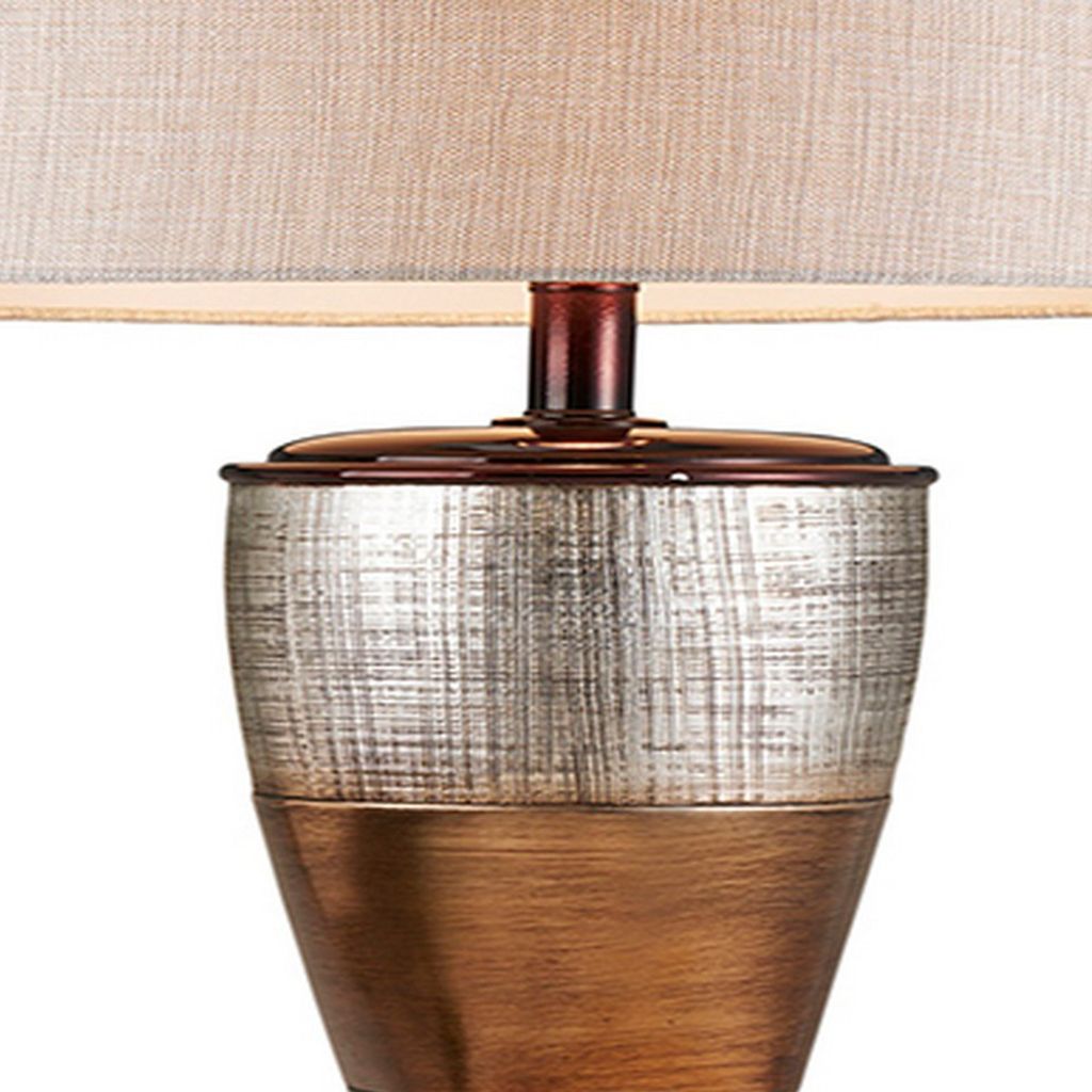 Table Lamp with Colorblock Pedestal Base, Brown - View 3