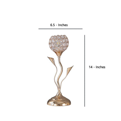 Metal Table Lamp with Floral Shade and Acrylic Crystals, Gold - View 5