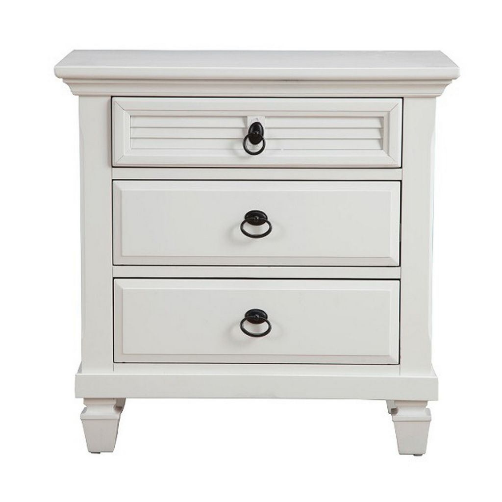 Pine Wood 3 Drawer Nightstand in White - View 3