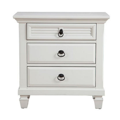 Pine Wood 3 Drawer Nightstand in White - View 3