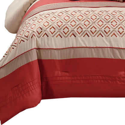 8 Piece King Polyester Comforter Set with Geometric Embroidery, Orange - View 2