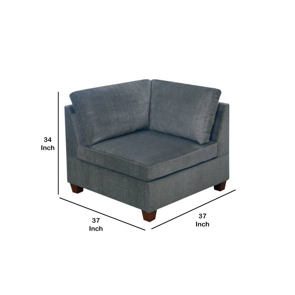 37 Inches Fabric Upholstered Wooden Corner Wedge, Gray - View 6