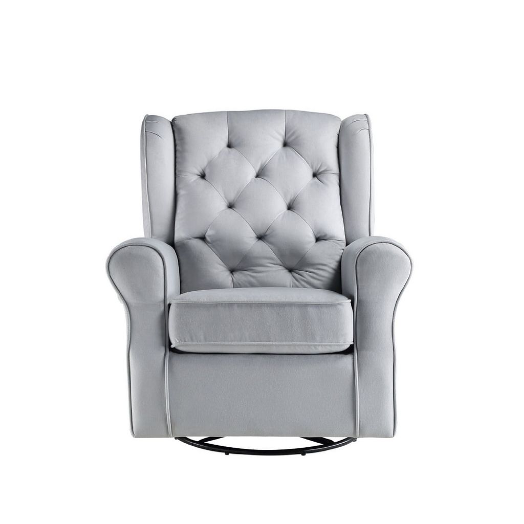 35 Inch Accent Swivel Chair, Glider, Tufted Back, Gray - View 2