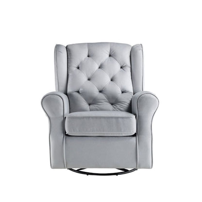 35 Inch Accent Swivel Chair, Glider, Tufted Back, Gray - View 2