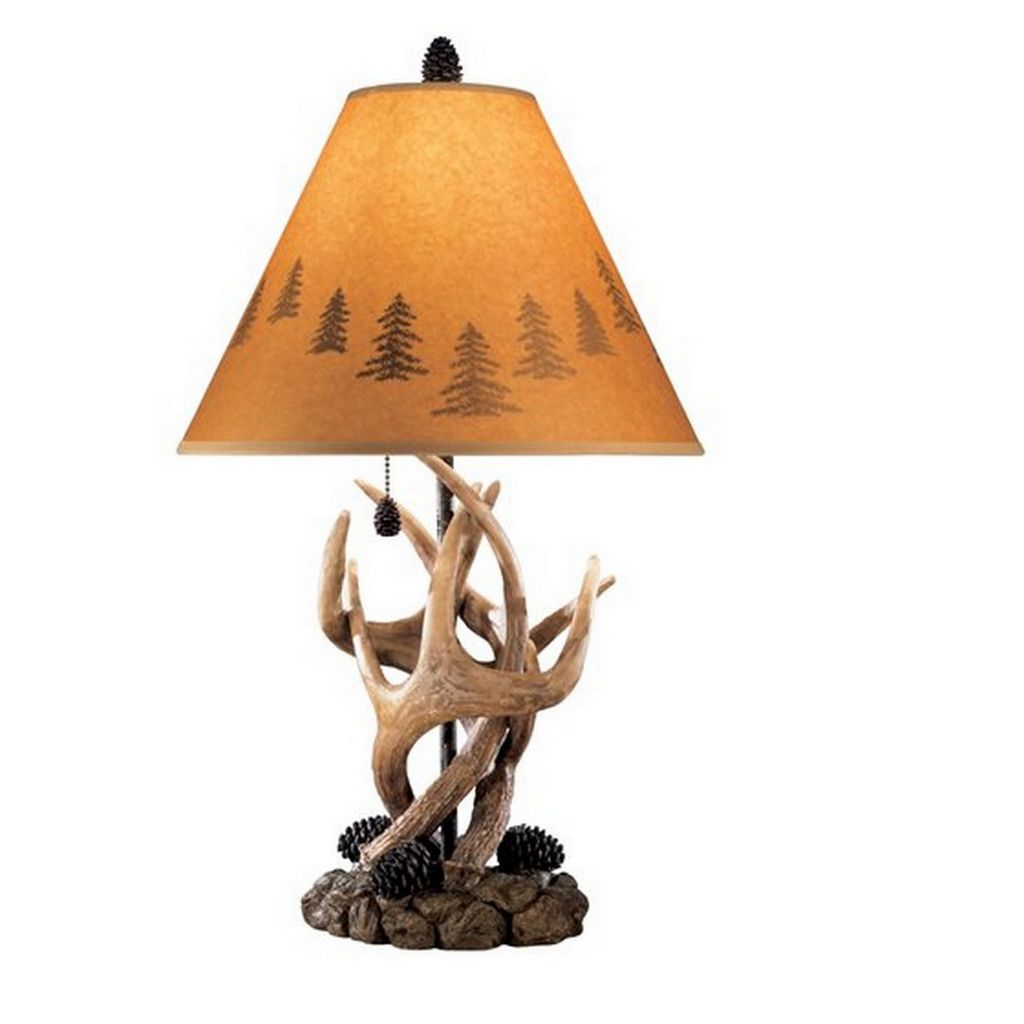 Resin Body Table Lamp with Antler and Pinecone Design, Set of 2, Brown - View 2