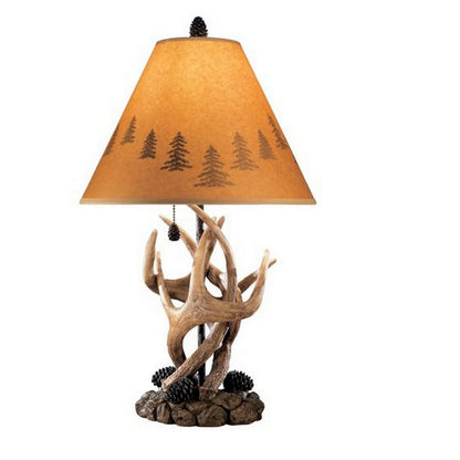 Resin Body Table Lamp with Antler and Pinecone Design, Set of 2, Brown - View 2