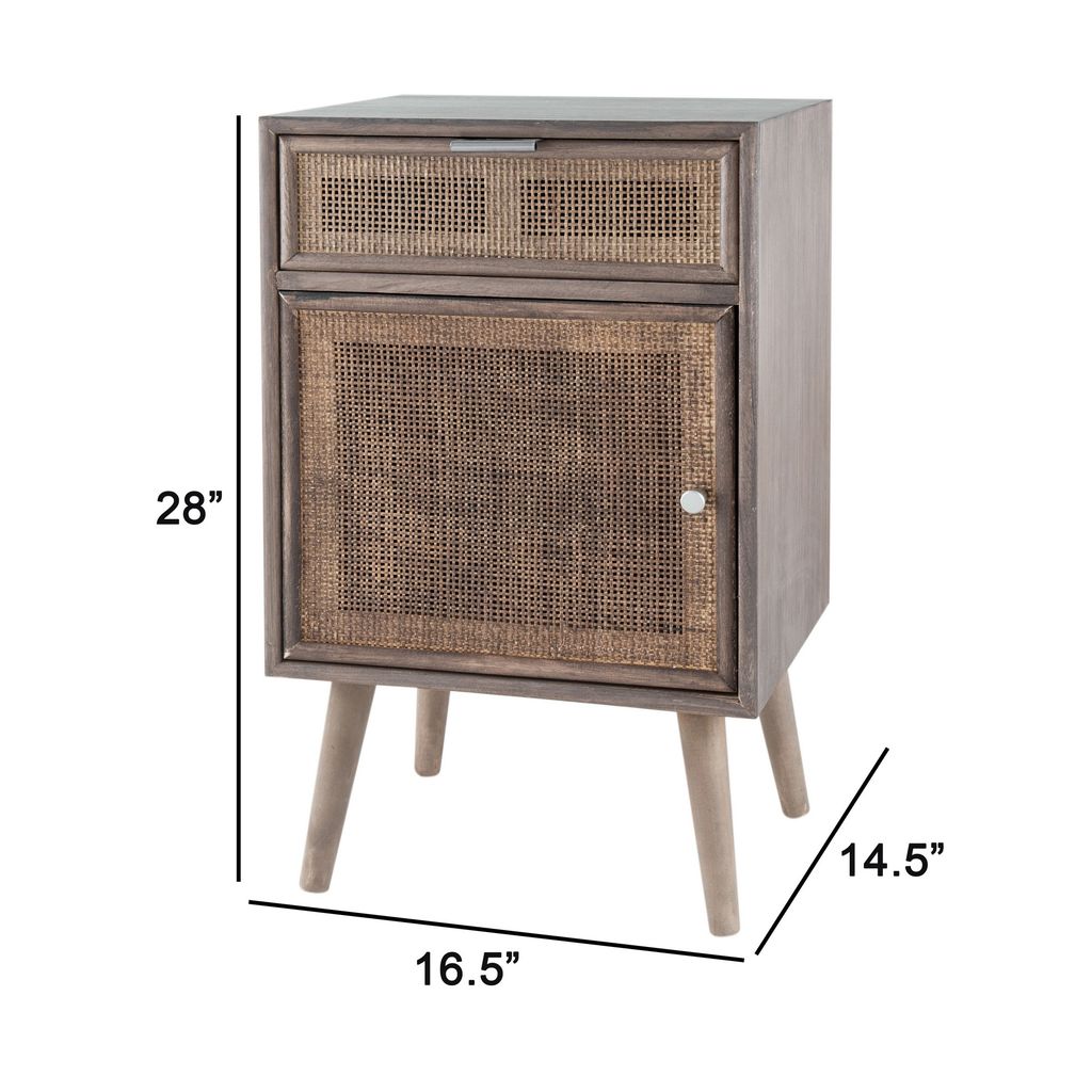 Pia 28 Inch Accent Cabinet, 1 Drawer, Pine Wood, Woven Rattan Door, Brown - View 5