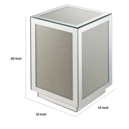Mirrored Accent Table with Faux Diamond Inlay and Glass Top, Silver - View 6