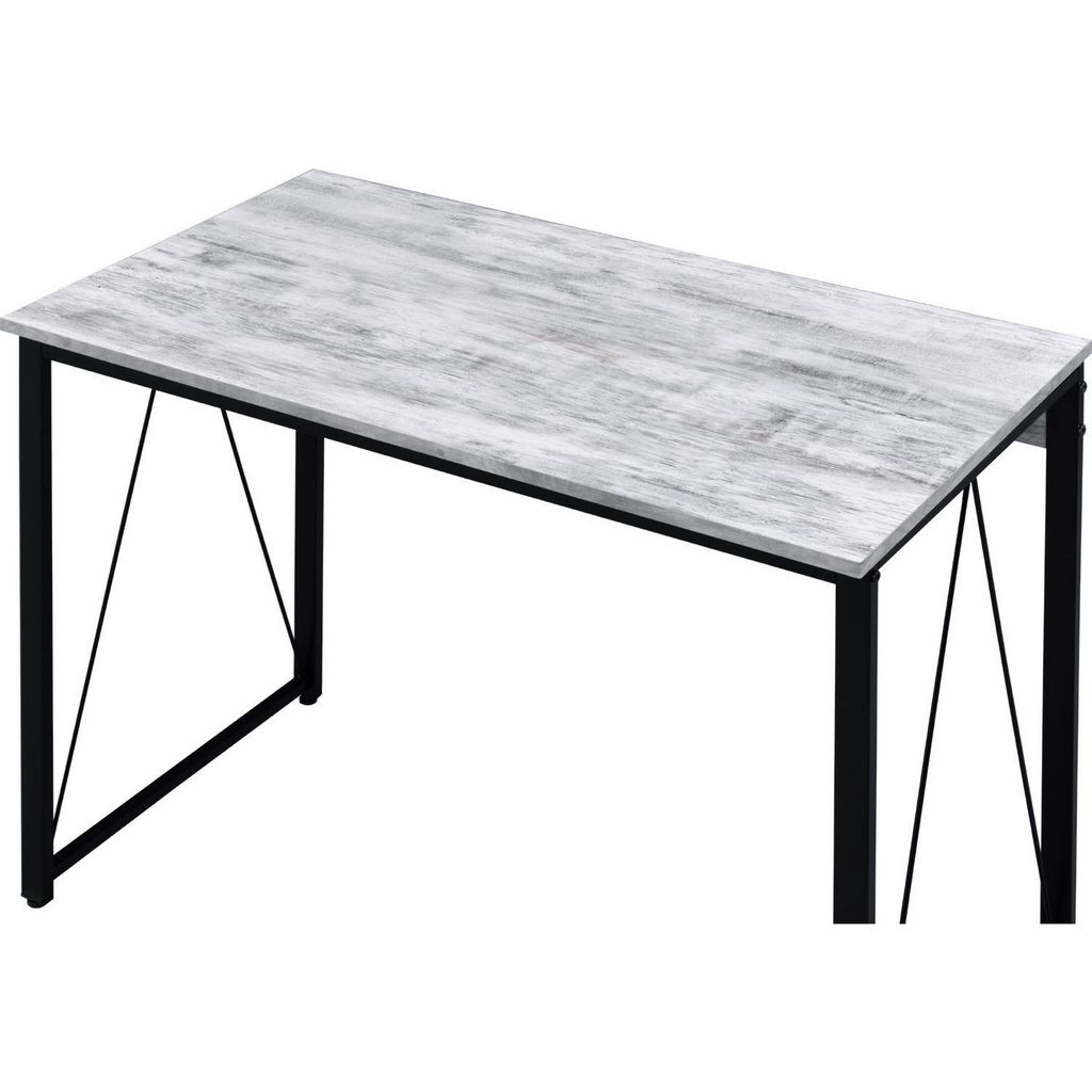 Writing Desk with V Shaped Accent and Distressed Look, White - View 4