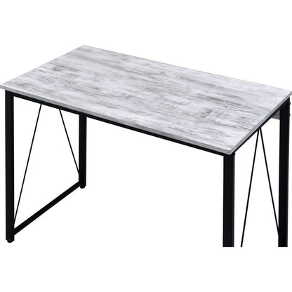 Writing Desk with V Shaped Accent and Distressed Look, White - View 4