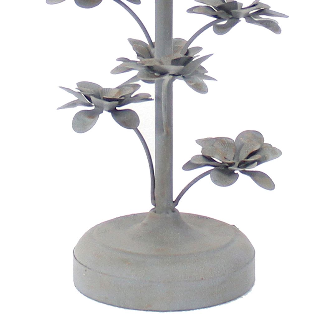 Flower Tree Design Metal Table Lamp Set of 2 with Tapered Drum Shade, Gray and Beige - View 2