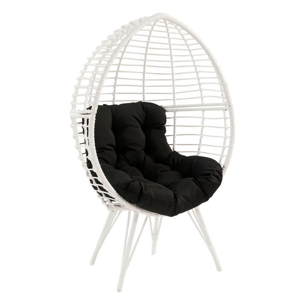Wicker Patio Lounge Chair with Angled Metal Legs, White