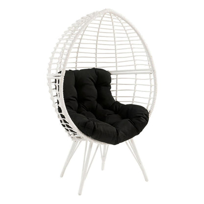 Wicker Patio Lounge Chair with Angled Metal Legs, White