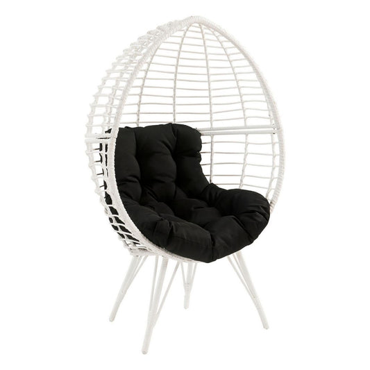 Wicker Patio Lounge Chair with Angled Metal Legs, White