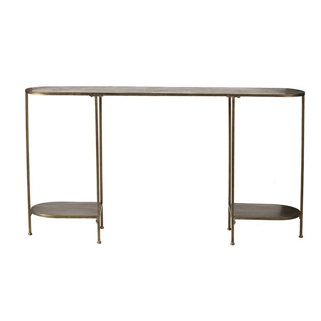 57 Inch Console Table, Oval, Steel Frame, Modern, Bronze Finish - View 2